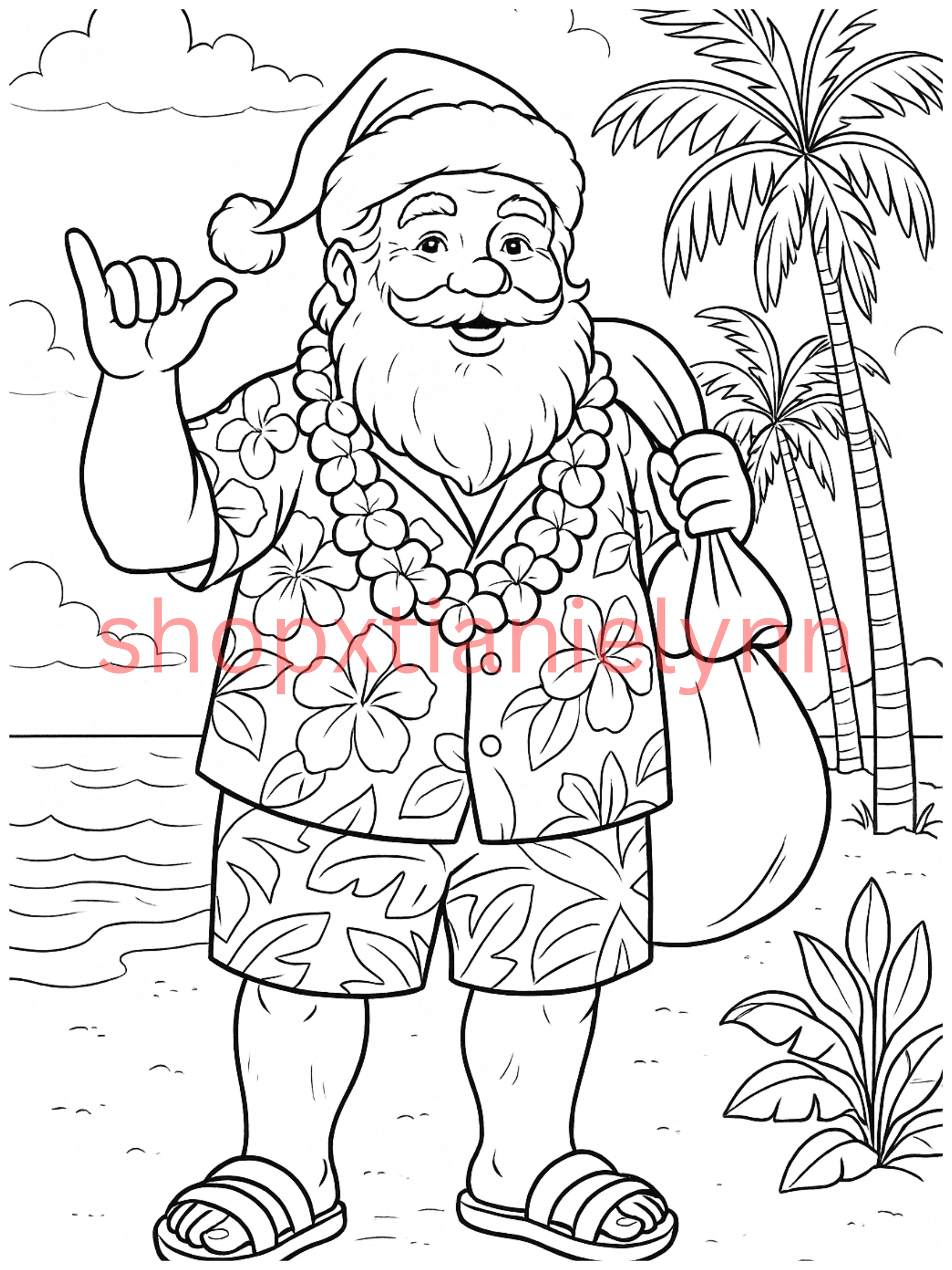Tropical Santa Coloring Page (PRINTABLE PDF)